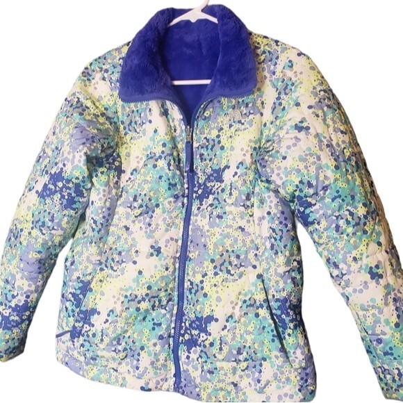 North Face Girls Reversible Floral Royal Blue Jacket Size XL (18) - Picture 1 of 10